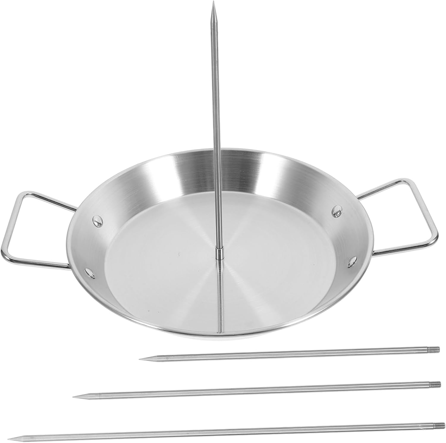 1set Vertical Skewer Stand Pan for Outdoor Bbq Stainless Steel Roasting Tool Removable Spikes and Oil Brush for Chicken and Shawarma Easy to Clean and Use