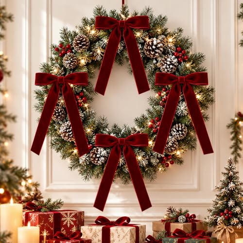 24 Pcs Velvet Bows for Christmas Tree - Burgundy Ribbon Christmas Tree Bows - image 3