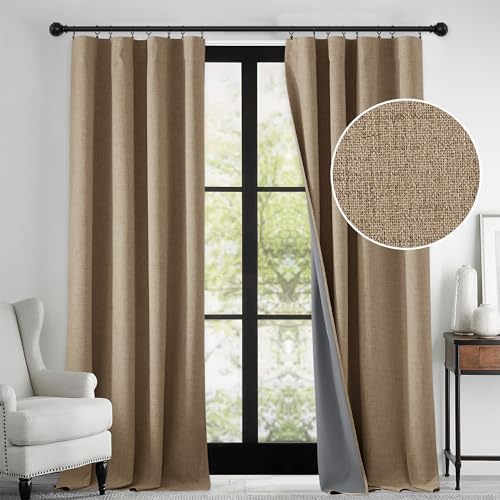 RYB HOME Linen Textured 100% Blackout Curtains for Bedroom, Insul...