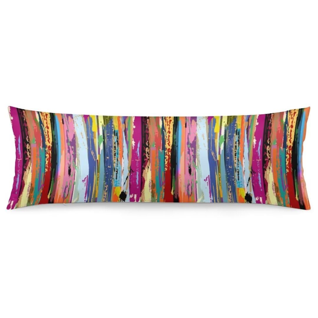 Rainbow Color Body Pillow Cover,Multicolored Expressionist Work of Art Vibrant,Long Pillow Case with Zipper Decorative Bedding Pillowcase Farmhouse Cushion Pillow Covers for Bedroom,Couch 20"x54"