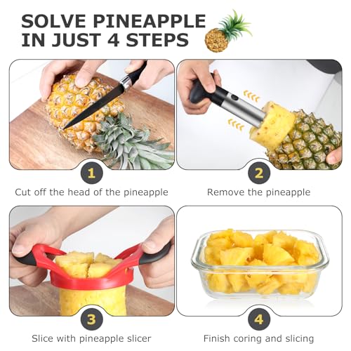 Pineapple Corer and Slicer Tool, Stainless Steel Pineapple Cutter and Corer Set, [Upgraded, Reinforced, Thicker Blade],Fruit Slicer Kitchen Gadget for Diced Pineapple Rings