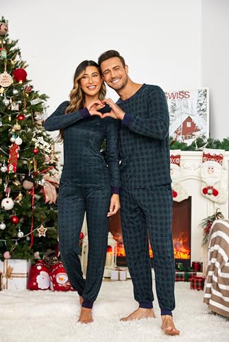 Ekouaer Pajamas for Couple Matching Pjs Long Sleeve Plaid Sleepwear Soft Loungewear with Pockets S-XXL4