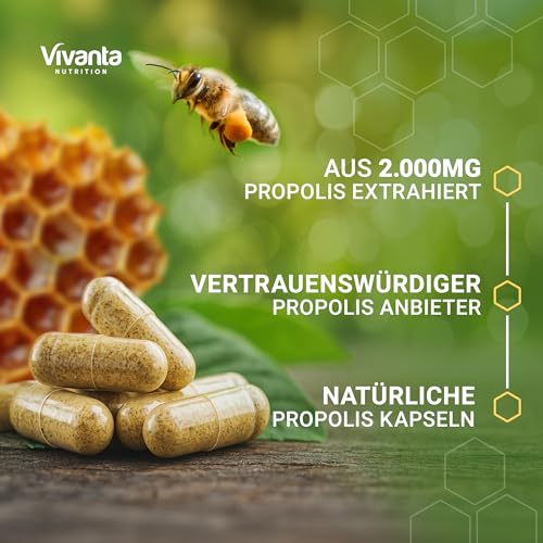 Propolis Kapseln – Hochdosierte Bee Propolis 5:1 Extrakt aus 2.000mg Rohpropolis – 3-Monatsvorrat – 180 Kapseln