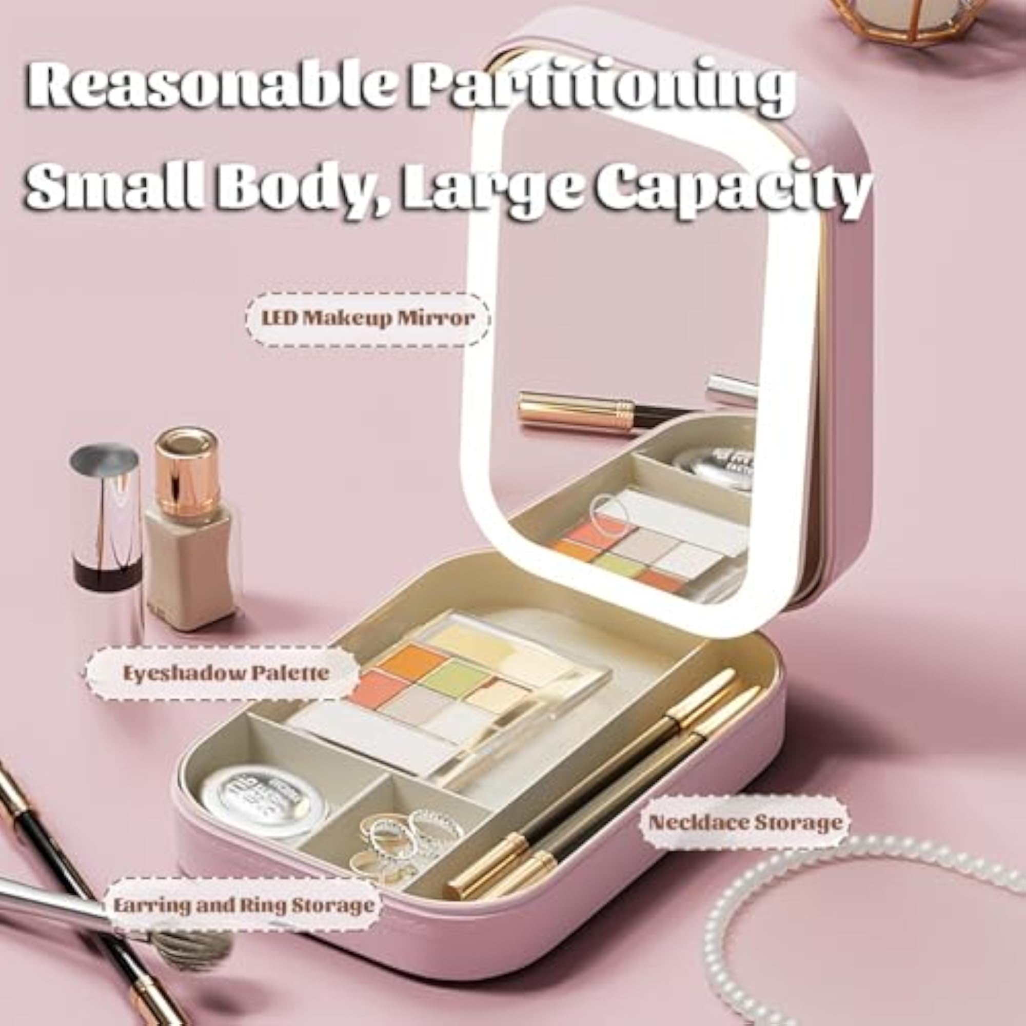 Leather Travel Makeup Bag with LED Mirror