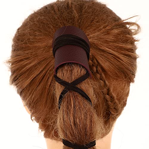 Lurrose Scrunchie Holder Leather Ponytail Holder Leather Hair Ties Ponytail Braid Holder Hair Accessories Handmade Claret Womens Hair Accessories - Image 2