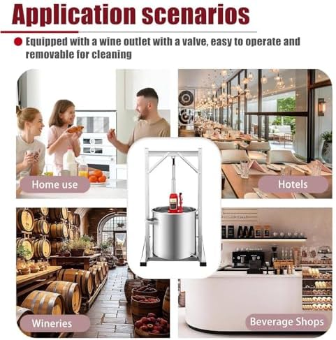 12L/22L/36L Hydraulic Fruit Wine Press - 304 Stainless Steel Cider & Manual Juicer Press, Non-Stick Barrel, Commercial Extractor for Grapes, Carrots & Vegetables