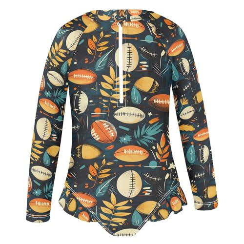 ALAZA Football Helmet Ball Leaf Girls One Piece Swimsuit Long Sleeve Rash Guard Swimsuits UV 50+ Swimwear Zipper2
