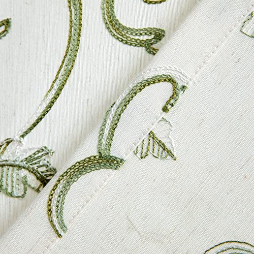 Image of VOGOL Beige Curtains for Door Windows, Green Vines Embroidery Small Short Window Curtain for Bathroom Basement Closet French Door, 25 x 40 Inches, 1 Panel