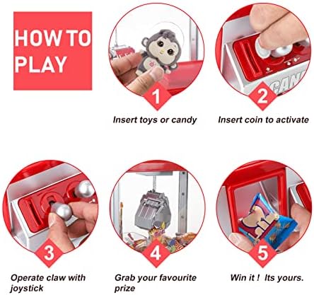 Trintion Candy Grabber Machine Refillable Music Mini Claw Machine with 20 Coins Battery Operated Sweet Grab Machine for Kids And Claw Machine Arcade Game