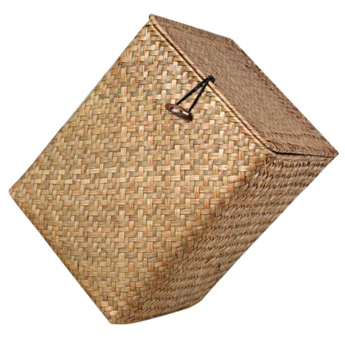 Cabilock Hand-woven Storage Box Lid Decorative Basket Rustic Organizer Small Tote Box for Home Decor