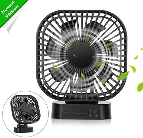 Ventilator Mit Magnetischem Unterlage 4000Mah Wiederaufladbar Tischventilator, 3 Stufen Mit Timer, Angetrieben USB & Akku, Perfekter