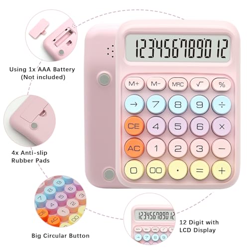 Pink Calculator, UPIHO Standard Calculator with 12 Digit Display and Big Buttons, Pink Office Supplies and Desk Accessories for Office,School - Image 4
