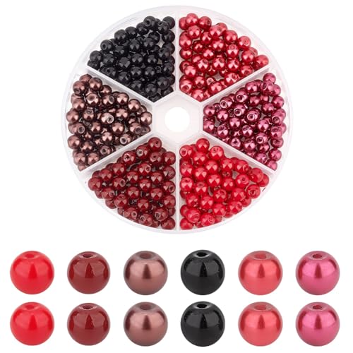 PH PandaHall 300pcs 6 Colors Black Red Series Glass Pearls