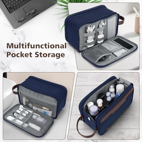 Image of Wedama Toiletry Bag for Men, Large Hanging Travel Toiletry Bag, Extra Electronic Organizer Bag Waterproof Shaving Bag for Toiletries with PU Handle for Travel Business Trips Swim Camping, Blue