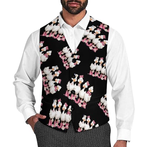 Cute Bow Duck Floral Men's Suit Vest Slim Fit Business Dress Party Pattern Waistcoat Vest Top