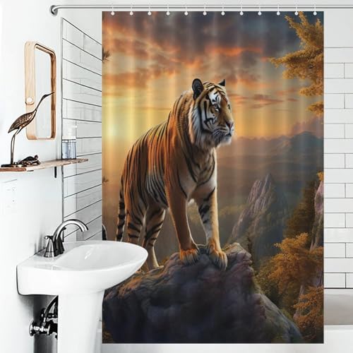 Rideau de douche tigre imperméable lavable rideau de baignoire 122x183cm