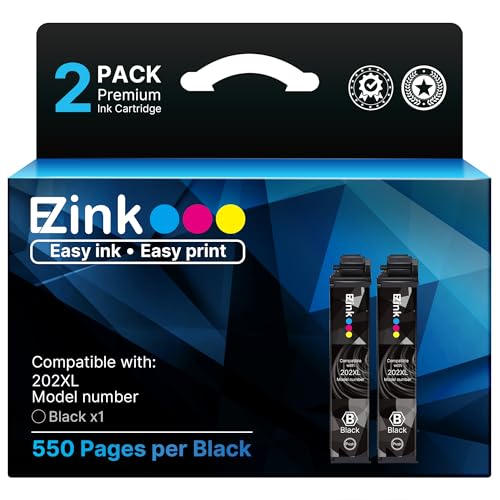 E-Z Ink Remanufactured Ink Cartridge Replacement for Epson 202XL 202 XL T202XL to Use with Workforce WF-2860 Use with Expression Home XP-5100 Printer New Upgraded Chips(Black,2 Pack)