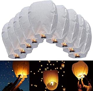 JRing 10 PCS Paper Chinese Flying Lanterns Fly Candle Lamps for Christmas, New Years Eve, Wish Party &Weddings/ White