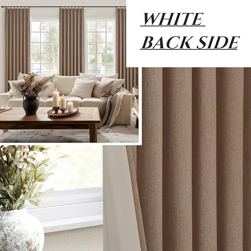 Image of 92 Inch Blackout Curtains for Living Room Thermal Noise Reduction Sliding Door Total Two Burg Country Style Linen Window Drapes for Track System Pinch Pleat,Chocolate Rust Brown (40 inchWx92 inchLx2Panels)