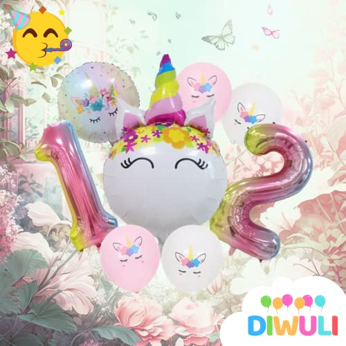 DIWULI Palloncini Unicorno 12 Anni Set - Numero 12...