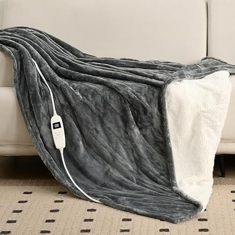 immtree Heated Blanket Twin Size 62"x 84", Cozy Flannel Reverse Sherpa Electric Blanket, Fast Heating Blanket with 10 Heating Settings, Auto Shut-Off, ETL Certified, Machine Washable, Grey Cover
