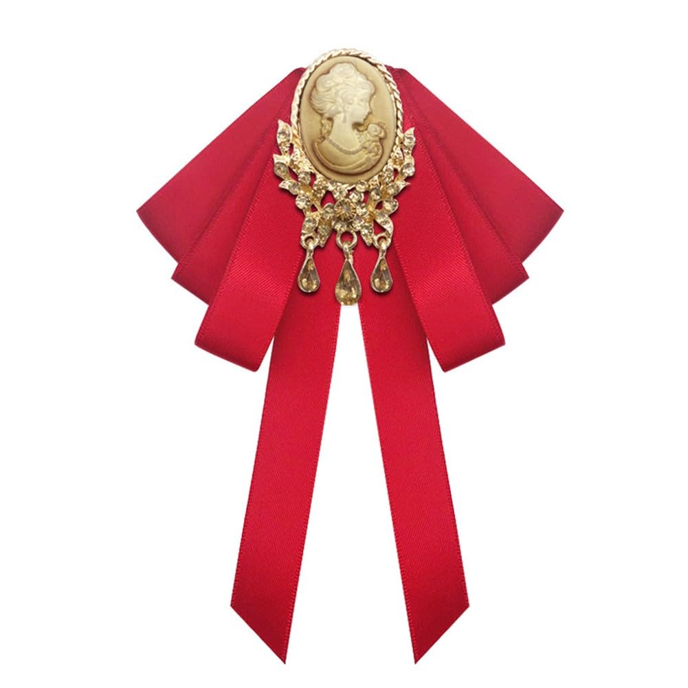 Retro Court style Crystal Ribbon Bow Tie Brooch Pins for Women Girls Victorian Cameo Bow Brooch Pre-Tied Bowknot Corsage Collar accessory