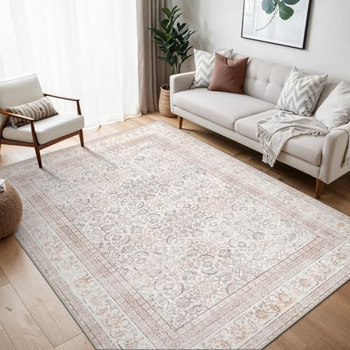 BEIMO Tapis de Salon 160x230CM Oriental - Vintage à Poils Courts Tapis de Chambre Antidérapant Beige