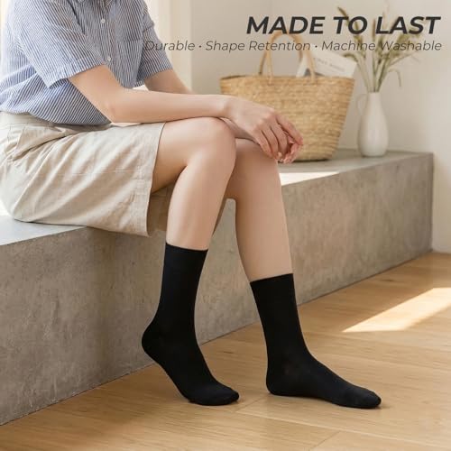 Image of Josnown Crew Socks for Women, Thin Cotton Casual Soft Aesthetic Womens Socks 5 Pairs
