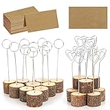20 Pcs Rustic Wood Place Card Holders and 30 Pcs Kraft Place Cards, Wooden Table Number Holder Stand...