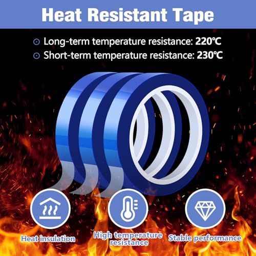 Image of Sublimation Tape 3 Rolls, 10Mm x 30M Heat Resistant Blue Tape | No Residue Easy to Tear Heat Resistant Tape for Sublimation Press Electronic Soldering Insulation