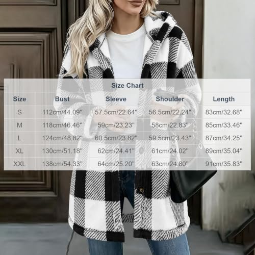 AUEZOIC Fleece Jacket for Women Hooded Plaid Sweatshirt Fuzzy Hoodie Jacket - image 4