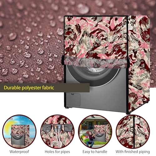 Image of MAXIMUS Waterproof & Dustproof Top Front Load Washing Machine Cover for 6 kg 6.5 kg 7kg & 7.5 kg Compatible for IFB LG Samsung Whirlpool Bosch Haier | Siemensfor with Pipe Holes (JUNGLE PINK RED)