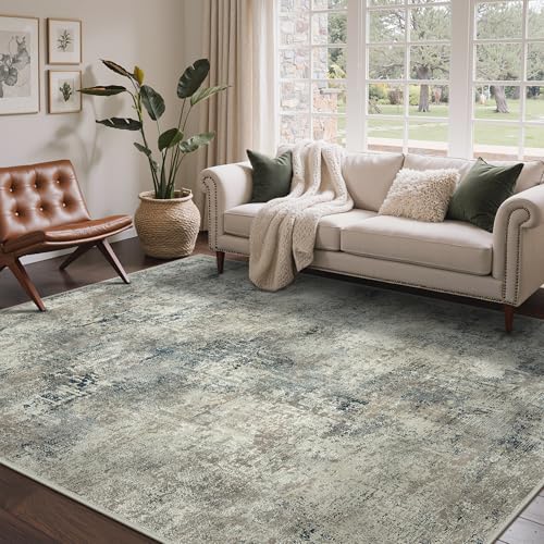 Image of BEIMO Area Rugs 8x10 for Living Room Bedroom, Modern Abstract Machine Washable Rug, Large Soft Low Pile Floor Carpet with Non Slip Backing for Dining Room, Light Gray Blue