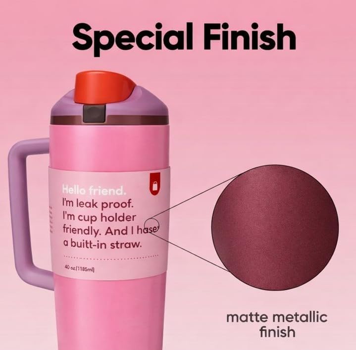 Image of HomeCloud Double-Wall Insulated Stainless Steel Water Bottle with Straw - Leak-Proof Two-Way Spout, BPA-Free, Bucket Handle, Reusable Travel Bottle, Daybreak (H Pink)