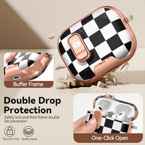 Image of for AirPods Pro 2 /1 Case (2023-2019), with Safty Lock & Phone Stand for AirPods Pro 2 /Pro1 Generation Case Cover for Women Girly with Keychain & Cleaner Kit -Large Checkered