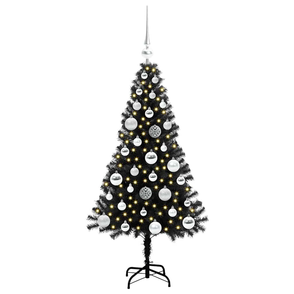 Czarna choinka 120 cm z PCW z 150 diodami LED, ciepła biel, wytrzymały stojak, 8 trybów, świąteczna dekoracja do wnętrz i na zewnątrz.