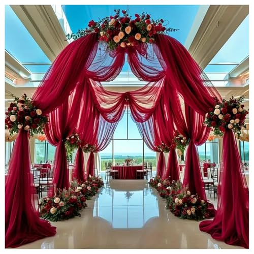 Hotcinab Tela de organza transparente de tul para coser, tela de malla por metros, tela decorativa de gasa transparente, para boda, decoración para cortinas, color rojo vino, 1000 x 160 cm