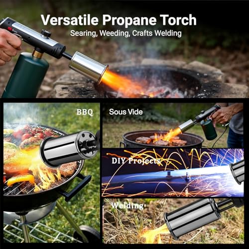 Image of Propane Torch Gun, High-Heat Blow Torch with One-Touch Max Fire & Safety Lock, Adjustable Cooking Torch for Sous Vide, BBQ Grilling, Charcoal, Fireplace, DIY Projects (Tank Not Included)