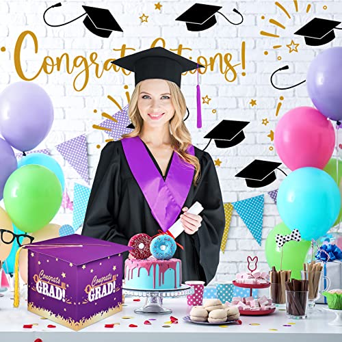 Image of Outus 2026 Grad Card Box with Tassel Congrats Graduation Cap Card Holder for Graduation Gift Box Party Supplies(Purple,Stylish)