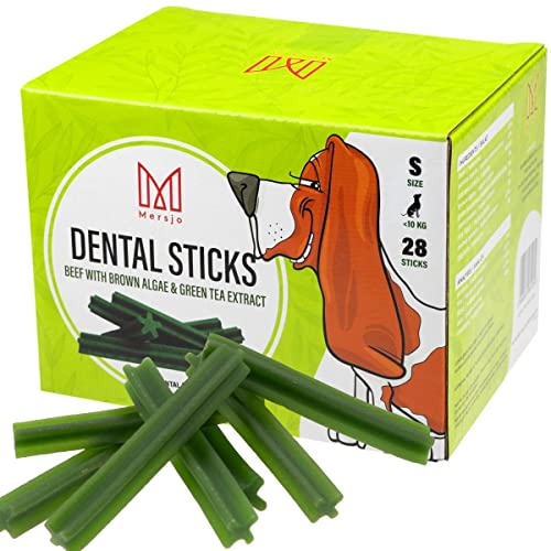MERSJO Zahnpflege Hund Dental Sticks - Gesunde Snacks, Hunde Leckerlis Ohne Getreide, Zucker und Künstliche Farbstoffe, Unterstützt Zahnreinigung und Reduziert Mundgeruch S (bis 10kg) 56 Stück
