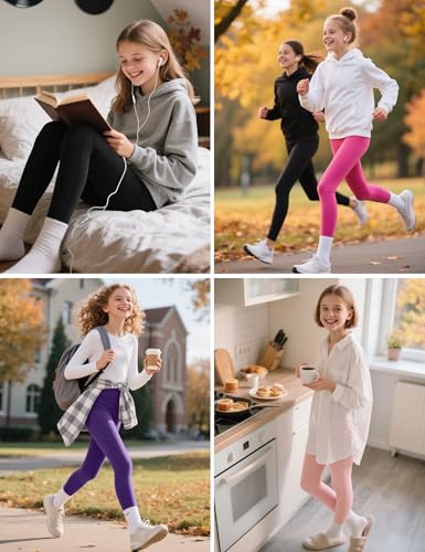 KEREDA 3er-Pack Leggings Mädchen Sporthose Kinder Baumwolle Sport Hose Teenager Turnhose Lang Rosarot/Rosa/Dunkelviolett 116-122