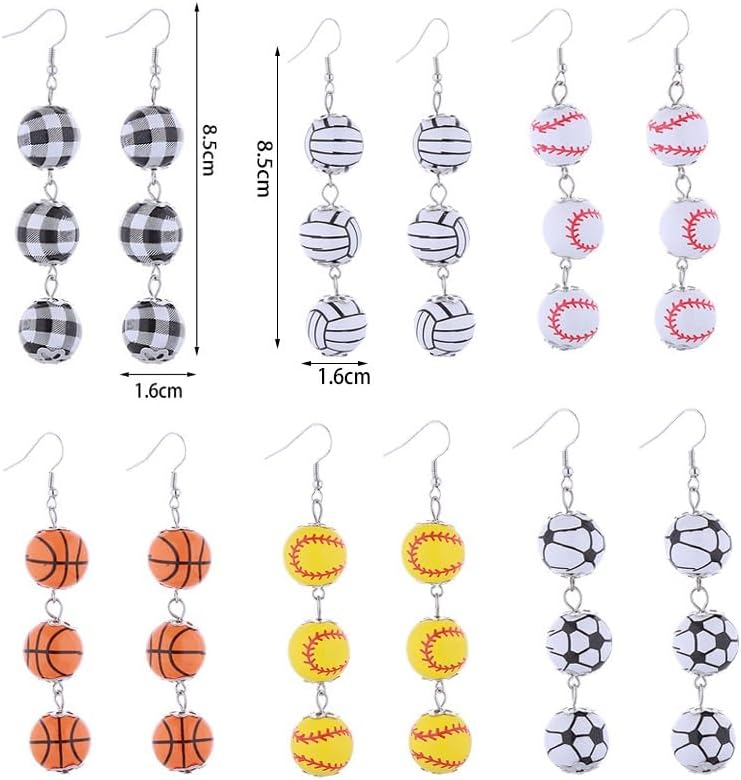 Sport Dangle Earrings Baseball Basketball Volleyball Football Rugby Earrings For Sport Lover Fans Players Statement Wooden Dangle Earring For Women Girls Lightweight Mother's Day Gifts - Image 2
