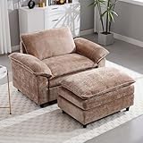 Tmsan 51.9' Oversized Cloud Accent Chair with Ottoman, Modern Chaise Lounge Chair Indoor, Comfy Chenille Single Sofa Couch Chair for Living Room Apartment Office (Camel)