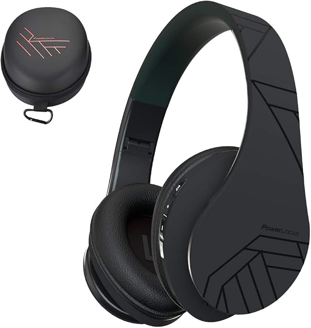 PowerLocus Bluetooth Over-Ear Headphones, Wireless Stereo Foldable Headphones Wireless and Wired Headsets with Built-in Mic, Micro SD/TF, FM for iPhone/Samsung/iPad/PC - Black