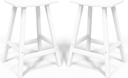 Miniatura 21 de Costaelm Juego de 2 taburetes de bar para todo tipo de clima, 29 pulgadas de altura, taburetes de bar Adirondack de polietileno para patio, terraza,