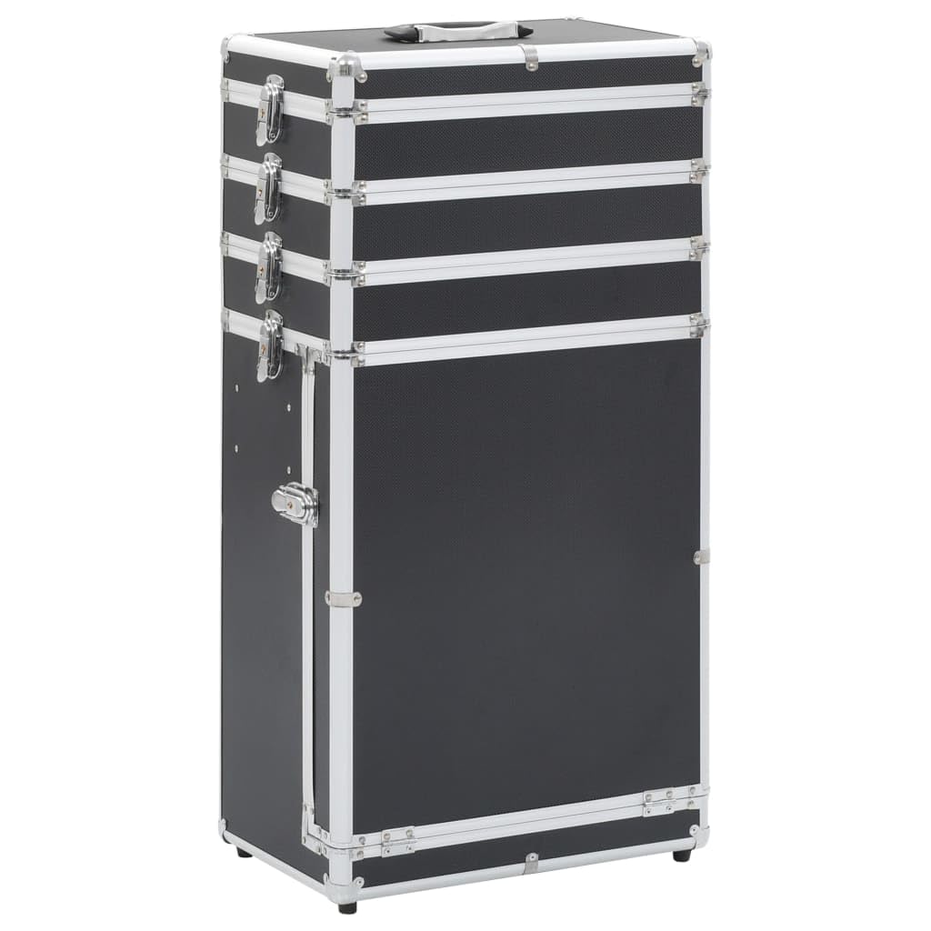 Makeup Trolley Aluminium and Wood, Portable Black Beauty Case with Extensive Store Space, Compact Design