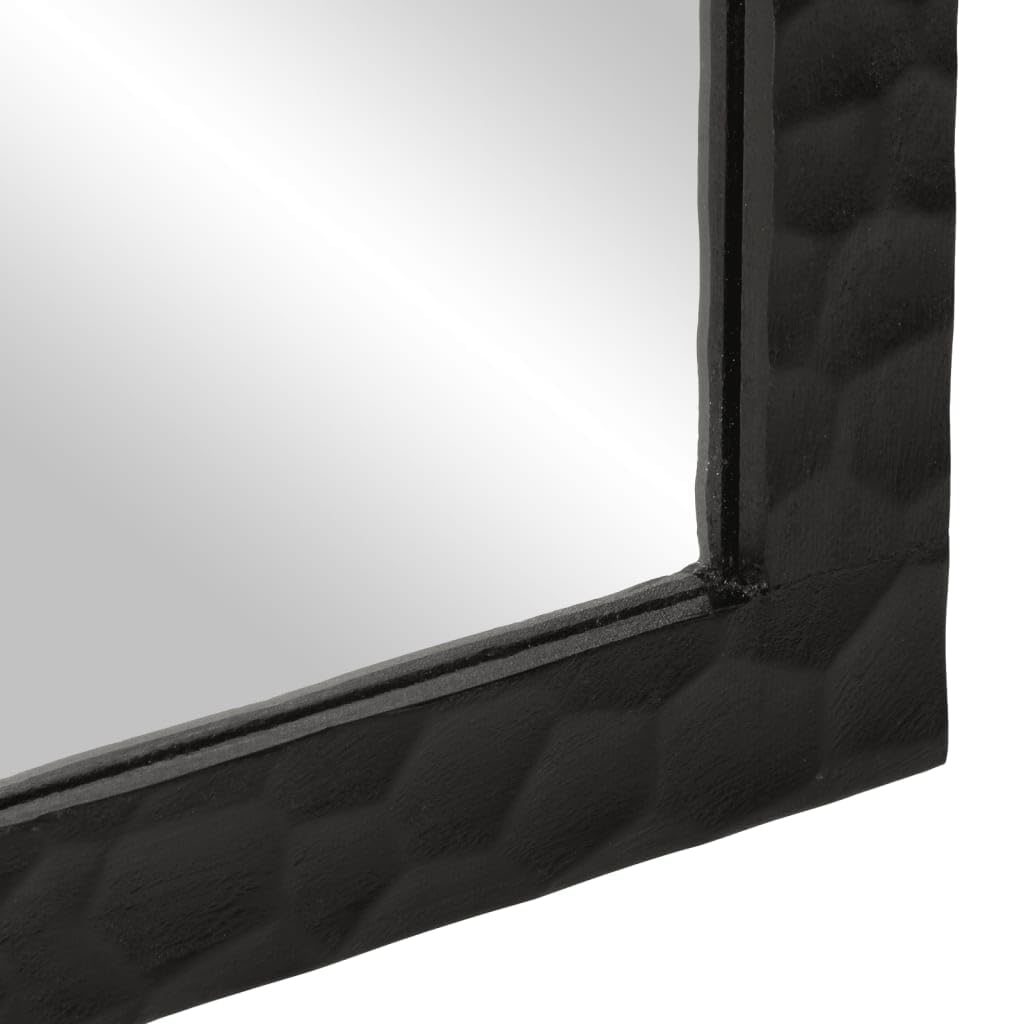 Badspiegel Schwarz 50x70x2,5 cm aus massivem Mangoholz mit Glas, Wandmontage für Flur, Bad und Schminktisch, klarer Spiegel für Kosmetik und Rasur