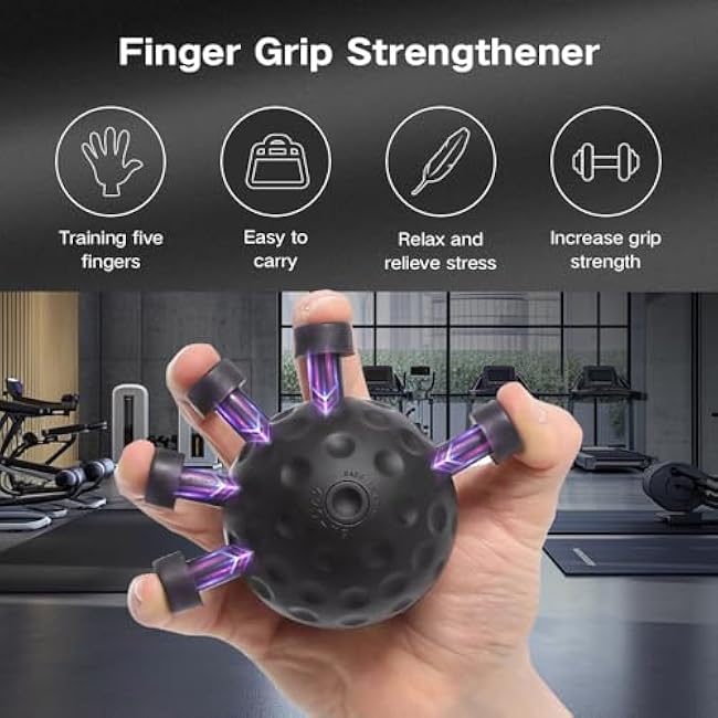 Finger Grip Strengthener, Hand Grip Strengthener Finger Exerciser, Grip Strength Trainer, Adjustable Hand Grip Silicone Grip Strength Trainer for Muscle Building and Injury Recovery, Black