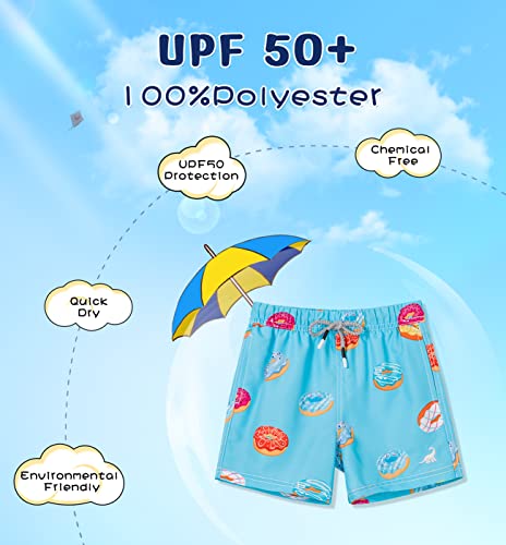 Surf Cuz Boys Swim Trunks Upf 50+ Toddler Beach Shorts Swimsuit Bathing Suit Kids Quick Dry Swimwear (Sky Blue - Donut, 4T) #TOP3