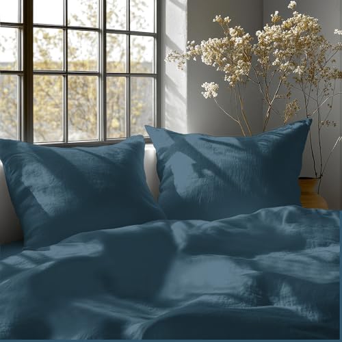 Image of LANE LINEN 400TC Super King Size Bedsheet with 2 Pillow Cases | 100% Cotton 3 Pc Bedding Set (2.74 M x 2.74 M) | Breathable & Wrinkle-Free | Sustainable & Eco Friendly Bedding Set (Denim)